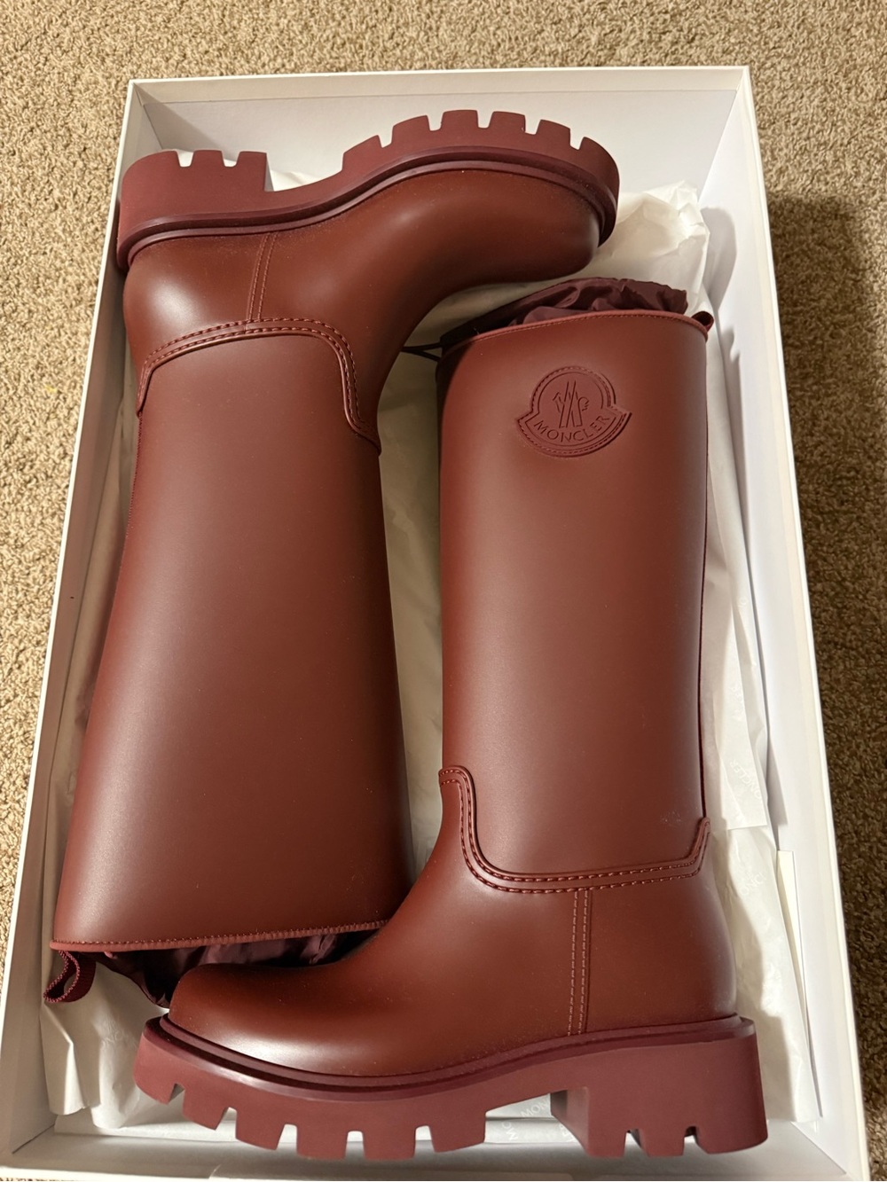 Moncler Women's Burgundy Chunky Lug Sole Rain Boots
